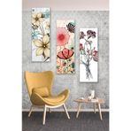 Düş Duvarı 3 Parça Çizim Çiçekler Desenli MDF Duvar Tablosu