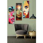 Düş Duvarı 3 Parça Kadın Portre Art Desenli MDF Duvar Tablosu