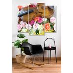 Düş Duvarı 3 Parça Keman Çiçek Desenli MDF Duvar Tablosu