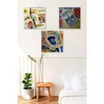 Düş Duvarı 3 Parça Pul Desenli MDF Duvar Tablosu