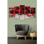 Düş Duvarı 5 Parça Kırmızı Gül Desenli MDF Duvar Tablosu