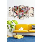 Düş Duvarı 5 Parça Modern Çiçek Motifleri Desenli MDF Duvar Tablosu
