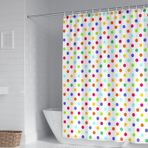 Duş Perdesi 90 Geniş 180 Yüksek Su Geçirmez Polyester Anti Kalıp Kuşgözü ve Kancalı Renkli Polka Dot Desen