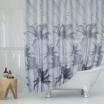 Duş Perdesi-Palmiye Desen Banyo Perdesi, 180x200cm Tek Kanat Duş Perdesi 12 Adet C Halka Hediyeli