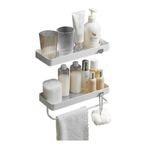 Duş Rafı Düzenleyici, Banyo Duş Rafları 2'li Set, Duvara Monte Akrilik Duş Düzenleyici, Havlu Askısı ve 2 Kanca, Delme Gerektirmeyen Banyo Depolama Duvar Rafları Duş Rafı(30cm)
