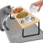 Duscdesp 3'lü set kedi kabı, kedi mama kabı, paslanmaz çelik, metal ayaklı, bambu ve kap altlıklı köpek, 15° eğimli, ergonomik mama istasyonu, kediler ve küçük köpekler için