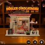 Düşler Çikolatacısı Minyatür Maket Ev Kiti | Maket Ev | Dıy Kendin Yap | LED Işıklı Maket Ev - Açık Kahverengi