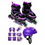 düşler oyuncak dünyası Black Seri Siyah/Mor Işıklı Ayarlanabilir (2+2 veya 2+1+1) Metal Alıştırma Pateni ve ve Kask Dizlik Setli