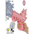 Düşler Oyuncak Dünyası Işıklı Pilli Labubu Karakterli Köpük Baloncuk Tabancası - Bubble Baloncuk Suyu Hediyeli-Labubu - Pembe