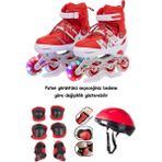 Düşler Oyuncak Dünyası Kırmızı Ayarlanabilir Işıklı Alıştırma Pateni (2+2 Veya 2+1+1) ve Kask Dizlik Seti Çantalı - 30 - 33