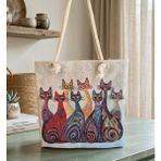 Dustform8 Goblen Kedi Desen Omuz + Plaj Çantası - kadın çanta