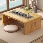 Düşük Japon Tatami Masası, Taşınabilir Katlanabilir Bambu Sehpa, Cumba Pencere Masası, Oturma Odası için Çay Masası, Montaj Gerekmez (Renk: Ahşap, Boyut: 60 x 40 x 3