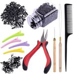 Duufin Microring Set 500 Adet Siyah Microring Halkalı 1 Adet Microring Maşası, 2 Adet Mikro İğne, 4 Adet Saç Tokası, 1 Adet Tarak ve Saç Lastiği, Saç Uzatma Microrings Saç için Uzatma
