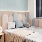 Duvar Dolgusu, Kendinden Yapışkanlı 3D Çocuk Duvar Pedi - Çarpışma Önleyici Oval Paneller, Yatak Odaları ve Oyun Odaları için Tatami Dolgulu Başlık, Bej, 94,5 x 21,7 inç -