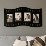 Duvar Fotoğraf Çerçevesi Film Rulo Desenli Fotoğraf Çerçeve Ahşap 4 Fotoğraf Kapasiteli Pano Siyah
