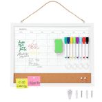 Duvar için Aylık Takvim Beyaz Tahta, 43 cm x 33 cm Ahşap Çerçeveli Manyetik Kuru Silme Takvimi, 2'si 1 arada Beyaz Tahta Mantar Tahtası Kombo, Mutfak Ev Ofis Planlayıcısı için Asılı Kuru Silme Tahtası