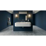 Duvar Montajlı Beyaz Mermer Lavabo – Yivli Detaylı El Yapımı Doğal Taş Banyo Lavabosu | 60×40×15 cm | 3 Delikli Batarya Uyumlu | Afyonkarahisar Mermer Ustası