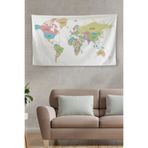 Duvar Örtüsü / Halısı Kanvas Kumaş Pastel Dünya Haritası -3957 Dropçek eticaret3957