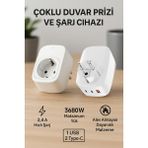 Duvar Prizi ve Şarj Ciyazı 2.4A-3680W-1 USB Girişi-2 Type-C Girişi Alev Almayan Dayanıklı Malzeme - 1 Adet - Beyaz