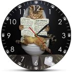 Duvar Saati Kitten Kedi Tuvaletinde Gazeteli Yatak Odası Sessiz Duvar Saati Komik Banyo Duvar Sanatı Dekoratif Duvar Saati Kedi Sahipleri için Hediye
