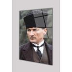 Duvar Sanatı Atatürk Portresi Dikey Cam Tablo Iş Ofis Makam Odası Müdür Odası Hediyelik Büyük Tablo - 90 x 60 - Çok Renkli