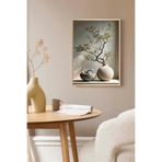 Duvar Tablosu Dekoratif Ahşap Çerçeveli Wabi-Sabi Stil Doğal Taş ve Bonsai Dalı Temalı - 50x70 cm Modern Salon Tablosu