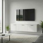 Duvar Tipi TV Ünitesi, Beyaz, 3 Kapaklı Bölmeli, Modern Tasarım (150 * 30 * 30 CM)
