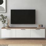 Duvar Tipi TV Ünitesi, Çam-Beyaz Renk, Dekoratif 3 Kapak Bölmeli, Modern Tasarım (180 * 30 * 30 CM)
