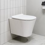 Duvar Wc Kompakt Tasarım Su Tasarruflu Asma Tuvalet Beyaz Seramik Tuvalet, Otomatik Kapanma ve Kolay Çıkarılabilir WC Oturağı, Misafir Banyosu Banyo Duvar Tuvaleti