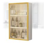 Duvara Monte Ahşap Ecza Dolabı Cam Kapılar, Banyo, Çamaşır Odası ve Oturma Odası için Altın Metal Duş Deposu, 35x14x75cm, Yerden Tasarruflu Düzenleyici