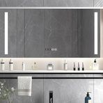 Duvara Monte Akıllı Banyo Vanity Ayna LED Işıkları Buğu Çözücü ve Kademesiz Karartma Depolama Zaman Göstergeli İlaç Dolabı - Makyaj ve Cilt Bakımı için Mükemmel