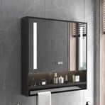 Duvara Monte Akıllı Tıp Dolabı LED Aynalı Banyo Vanity Ayna Depolama Buğu Çözücü Kademesiz Karartma Makyaj Işık Zaman Göstergesi Modern Tasarım
