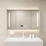 Duvara Monte Banyo Ayna Dolabı Çerçevesiz Paslanmaz Çelik İlaç Dolabı 3 Ayna Kapılı ve Dokunmatik Anahtarlı Modern Tasarım Yerden Tasarruf Sağlayan 110x12x70cm Gri Kaplama