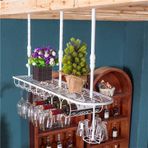 Duvara Monte Ferforje Şarap Şişesi Rafı Yüksekliği Ayarlanabilir 30 ~ 60 cm Restoranlar için Metal Şarap Rafı ve Bardak Tutucu Dekorasyon Asma Tezgah Viski Kupası/Şarap Kadehi Rafı (60 * 25 cm)