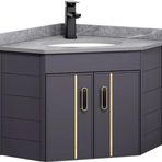 Duvara Monte Gemi Lavabo, banyo Köşe Havzası Lavabolar, Seramik Lavabo, Küçük Alan Duvara Monte Dolap Seti Tasarım Beyaz Reçine Havzası Lavabo Üst Krom Musluk Ve Drenaj。, 55x55x39cm