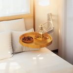 Duvara Monte Katlanır Yuvarlak Masa - 11" Kanepe Yan Sehpa ve Küçük Çalışma Masası, Yatak Odası, Çalışma Odası, Oturma Odası, Balkon için Çıkarılabilir Açılır Tasarım (Orijinal Ahşap Rengi)