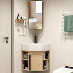 Duvara Monte Köşe Banyo Lavabosu Ayna Dolabı 16 "x40 cm Seramik Vanity Depolama Yerden Tasarruflu Küçük Banyolar için Yüzer Lavabo