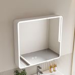 Duvara Monte LED Banyo Aynası Dolabı Buğu Çözücü Gri ve Beyaz 70 cm - Temiz Sissiz Yansımalar için Modern Depolama Çözümü