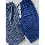 Düven %100 Pamuk Kareli Ekose Desenli Cepli 2'li Erkek Pijama & Eşofman Altı Büyük Beden Seçenekleri - Indigo - Antrasit - 5XL