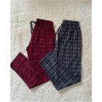 Düven %100 Pamuk Kareli -Ekose Desenli Cepli Bel Lastikli 2'li Erkek Pijama Altı -Büyük Beden Seçenekleri - Antrasit - Bordo - XL