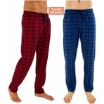 Düven Erkek Pamuklu Ekose Bordo & Indigo 2'li Tek Alt Pijama - Mevsimlik Bay Unisex Pijama Altı - Bordo - Indigo - 5XL