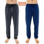 Düven Erkek Pamuklu Ekose Indigo & Antrasit 2'li Tek Alt Pijama - Mevsimlik Bay Unisex Pijama Altı - Indigo - Antrasit
