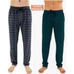 Düven Erkek Pamuklu Ekose Yeşil & Antrasit 2'li Tek Alt Pijama - Mevsimlik Bay Unisex Pijama Altı - Yeşil - Antrasit - 3XL