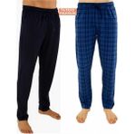 Düven Erkek Pamuklu Indigo Ekose -Lacivert 2'li Tek Alt Pijama - Mevsimlik Pijama Altı - Indigo - Lacivert - XL