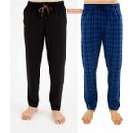 Düven Erkek Pamuklu Indigo Ekose -Siyah 2'li Tek Alt Pijama - Mevsimlik Pijama Altı - Indigo - Siyah - 6XL