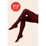 Düven Kadın 3'lü Paket Bordo Külotlu Çorap Orta Kalın Mus Micro 40 Den Opak Mat Pantyhose - XL
