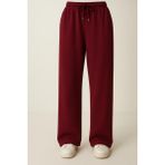 Düven Modal Kumaş Bol Paça Pantolon - Geniş Paça Eşofman Altı Bordo - Relax - S