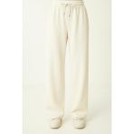 Düven Modal Kumaş Bol Paça Pantolon - Geniş Paça Eşofman Altı - Ekru - Relax - 2XL