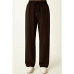 Düven Modal Kumaş Bol Paça Pantolon - Geniş Paça Eşofman Altı - Kahverengi - Relax - S