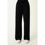 Düven Modal Kumaş Bol Paça Pantolon - Geniş Paça Eşofman Altı - Siyah - Relax - XL